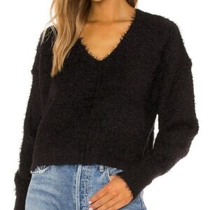 Free People Icing Whispy V-Neck Slouchy Sweater, Black, Small, NWT